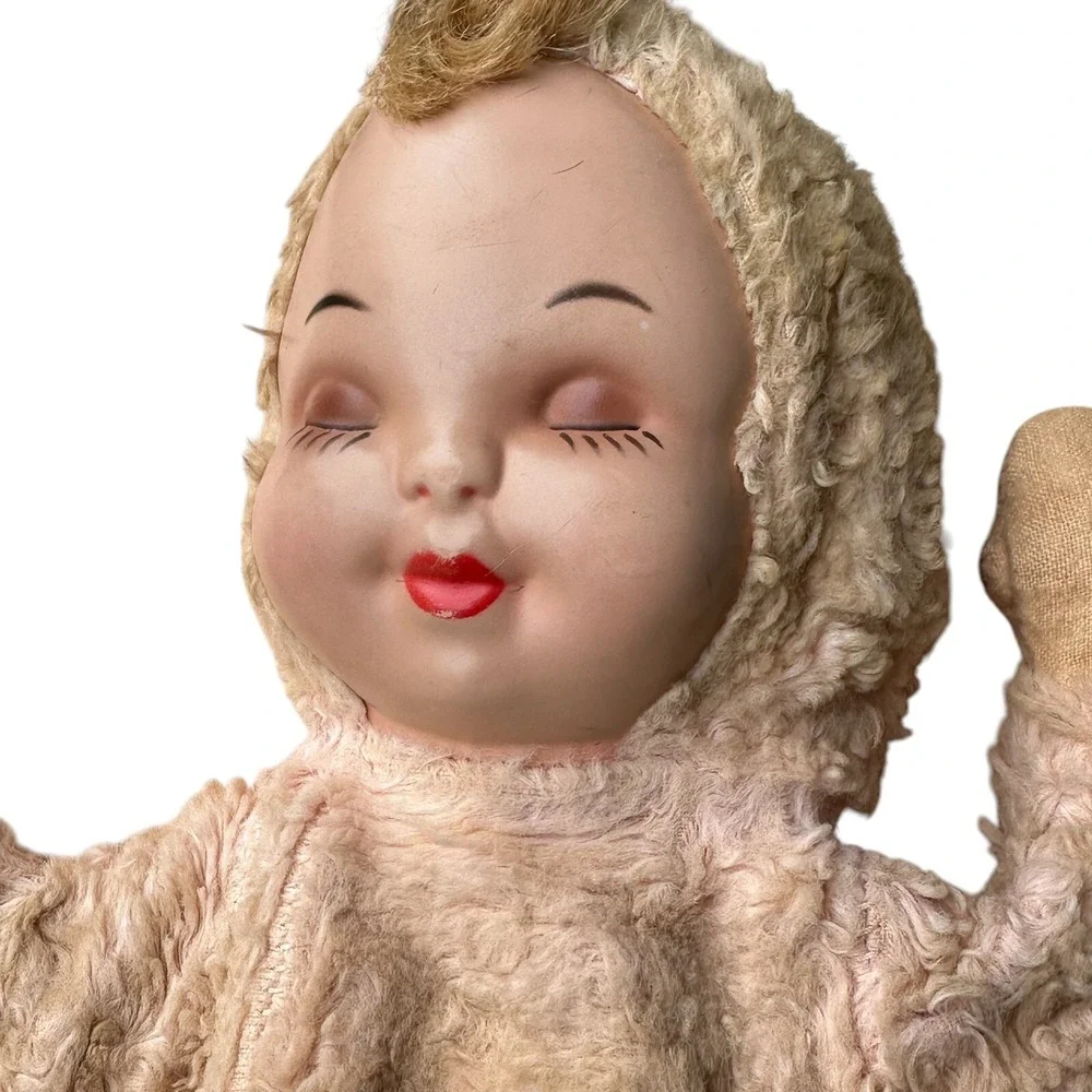 VTG 1940s Sleepyhead‎ Cuddle Baby Doll Toy Blonde 14.5 Inch Berry Straw Filled